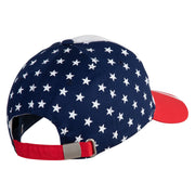 1-Inch Red, White and Blue Star Iron On Patched 6 Panel Structured Cotton Twill USA Flag Cap - White OSFM