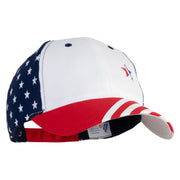 1-Inch Red, White and Blue Star Iron On Patched 6 Panel Structured Cotton Twill USA Flag Cap - White OSFM