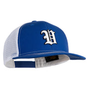 Old English White V Patched Cotton Deluxe Trucker Ball Cap - Royal White OSFM