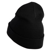 Small Patriotic Grey American Flag Iron on Embroidered Patched 12 Inch Long Knitted Beanie - Black OSFM