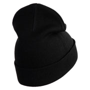 Small Patriotic Grey American Flag Iron on Embroidered Patched 12 Inch Long Knitted Beanie - Black OSFM