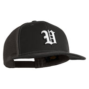 Old English White V Patched Cotton Deluxe Trucker Ball Cap - Black Grey OSFM