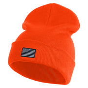 Small Patriotic Grey American Flag Iron on Embroidered Patched 12 Inch Long Knitted Beanie - Orange OSFM