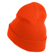 Small Patriotic Grey American Flag Iron on Embroidered Patched 12 Inch Long Knitted Beanie - Orange OSFM