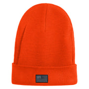 Small Patriotic Grey American Flag Iron on Embroidered Patched 12 Inch Long Knitted Beanie - Orange OSFM