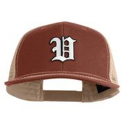 Old English White V Patched Cotton Deluxe Trucker Ball Cap - Brown Khaki OSFM