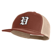 Old English White V Patched Cotton Deluxe Trucker Ball Cap - Brown Khaki OSFM