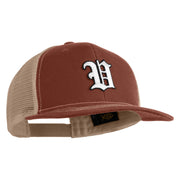 Old English White V Patched Cotton Deluxe Trucker Ball Cap - Brown Khaki OSFM