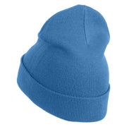 Small Patriotic Grey American Flag Iron on Embroidered Patched 12 Inch Long Knitted Beanie - Sky Blue OSFM