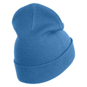 Small Patriotic Grey American Flag Iron on Embroidered Patched 12 Inch Long Knitted Beanie - Sky Blue OSFM