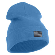 Small Patriotic Grey American Flag Iron on Embroidered Patched 12 Inch Long Knitted Beanie - Sky Blue OSFM