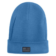 Small Patriotic Grey American Flag Iron on Embroidered Patched 12 Inch Long Knitted Beanie - Sky Blue OSFM