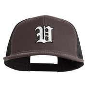 Old English White V Patched Cotton Deluxe Trucker Ball Cap - Charcoal Black OSFM