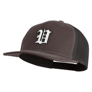 Old English White V Patched Cotton Deluxe Trucker Ball Cap - Charcoal Black OSFM