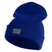 Small Patriotic Grey American Flag Iron on Embroidered Patched 12 Inch Long Knitted Beanie - Royal OSFM