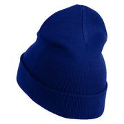 Small Patriotic Grey American Flag Iron on Embroidered Patched 12 Inch Long Knitted Beanie - Royal OSFM