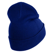 Small Patriotic Grey American Flag Iron on Embroidered Patched 12 Inch Long Knitted Beanie - Royal OSFM