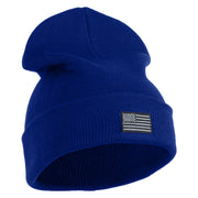 Small Patriotic Grey American Flag Iron on Embroidered Patched 12 Inch Long Knitted Beanie - Royal OSFM