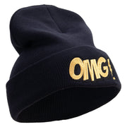 Omg Cartoon Embroidered 12 Inch Long Knitted Beanie - Black OSFM