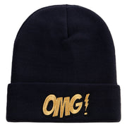 Omg Cartoon Embroidered 12 Inch Long Knitted Beanie - Black OSFM