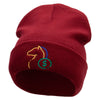 Horse Betting Embroidered 12 Inch Long Knitted Beanie - Maroon OSFM