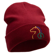 Horse Betting Embroidered 12 Inch Long Knitted Beanie - Maroon OSFM