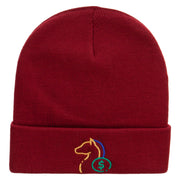 Horse Betting Embroidered 12 Inch Long Knitted Beanie - Maroon OSFM