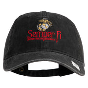 United States Marines Semper Fi Emblem Embroidered Washed Solid Pigment Dyed Cotton Twill Brass Buckle Cap - Black OSFM
