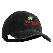 United States Marines Semper Fi Emblem Embroidered Washed Solid Pigment Dyed Cotton Twill Brass Buckle Cap - Black OSFM