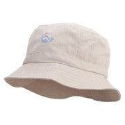 Happy Whale Embroidered Pigment Dyed Bucket Hat - Khaki OSFM