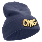 Omg Cartoon Embroidered 12 Inch Long Knitted Beanie - Navy OSFM