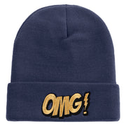 Omg Cartoon Embroidered 12 Inch Long Knitted Beanie - Navy OSFM