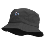 Happy Whale Embroidered Pigment Dyed Bucket Hat - Black OSFM