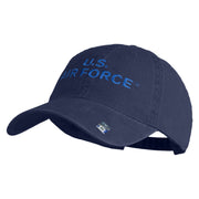 US Air Force Text Embroidered Washed Solid Pigment Dyed Cotton Twill Brass Buckle Cap - Navy OSFM