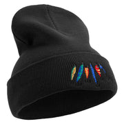 Colorful Fish Hook Embroidered 12 Inch Long Knitted Beanie - Black OSFM