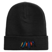 Colorful Fish Hook Embroidered 12 Inch Long Knitted Beanie - Black OSFM