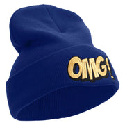 Omg Cartoon Embroidered 12 Inch Long Knitted Beanie - Royal OSFM