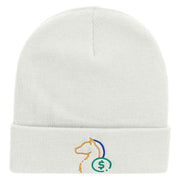 Horse Betting Embroidered 12 Inch Long Knitted Beanie - White OSFM