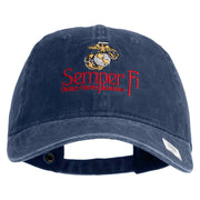 United States Marines Semper Fi Emblem Embroidered Washed Solid Pigment Dyed Cotton Twill Brass Buckle Cap - Navy OSFM