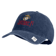 United States Marines Semper Fi Emblem Embroidered Washed Solid Pigment Dyed Cotton Twill Brass Buckle Cap - Navy OSFM