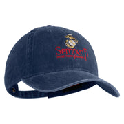 United States Marines Semper Fi Emblem Embroidered Washed Solid Pigment Dyed Cotton Twill Brass Buckle Cap - Navy OSFM