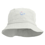 Happy Whale Embroidered Pigment Dyed Bucket Hat - White OSFM