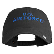 US Air Force Text Embroidered Washed Solid Pigment Dyed Cotton Twill Brass Buckle Cap - Black OSFM