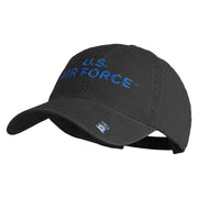 US Air Force Text Embroidered Washed Solid Pigment Dyed Cotton Twill Brass Buckle Cap - Black OSFM