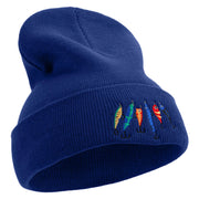 Colorful Fish Hook Embroidered 12 Inch Long Knitted Beanie - Royal OSFM