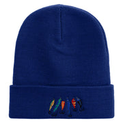 Colorful Fish Hook Embroidered 12 Inch Long Knitted Beanie - Royal OSFM