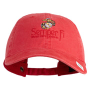 United States Marines Semper Fi Emblem Embroidered Washed Solid Pigment Dyed Cotton Twill Brass Buckle Cap - Red OSFM