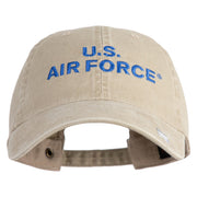 US Air Force Text Embroidered Washed Solid Pigment Dyed Cotton Twill Brass Buckle Cap - Khaki OSFM