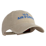 US Air Force Text Embroidered Washed Solid Pigment Dyed Cotton Twill Brass Buckle Cap - Khaki OSFM