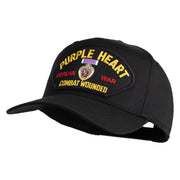 Purple Heart Korean War Combat Wounded Patched Solid Cotton Twill 5 Panel Prostyle Snap Cap - Black OSFM